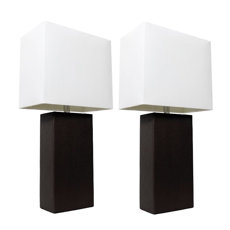 Set of 2 Leather Table Lamps with Fabric Shades - Elegant Designs, 1 of 8
