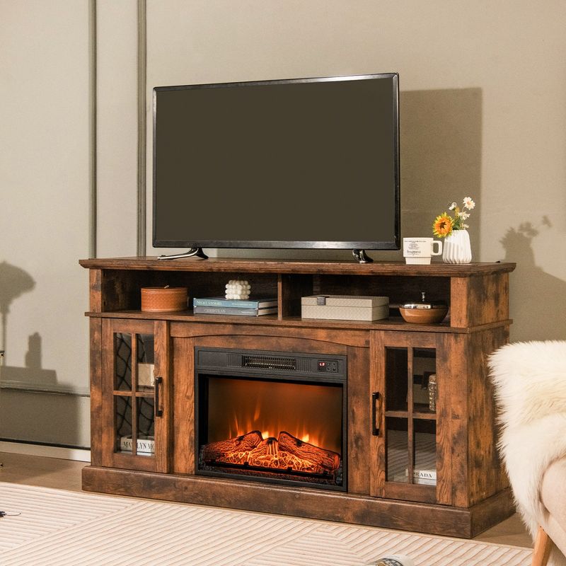 Costway 23" Electric Fireplace Insert Heater w/ Log Flame Effects Remote Control 1400W, 4 of 11