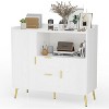 White Slim Waterproof Bathroom Storage Cabinet with Four Drawers Tissue Box and Magnetic Door Narrow Rolling Tower Cart White - 3 of 4