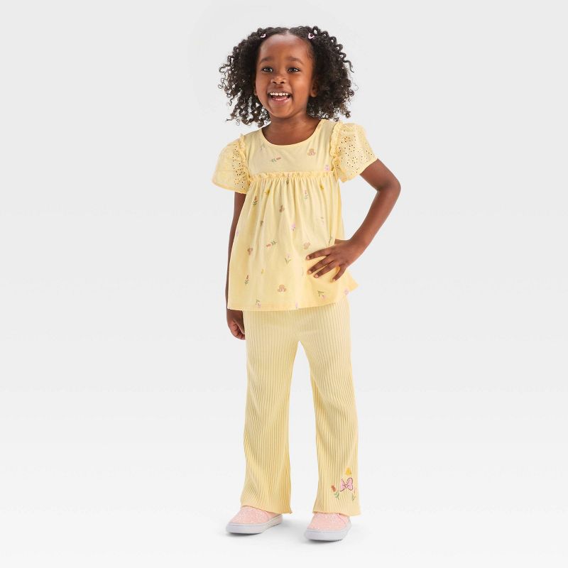 Toddler Girls' Disney Minnie Mouse Top and Flare Ribbed Pant Set - Yellow, 3 of 4