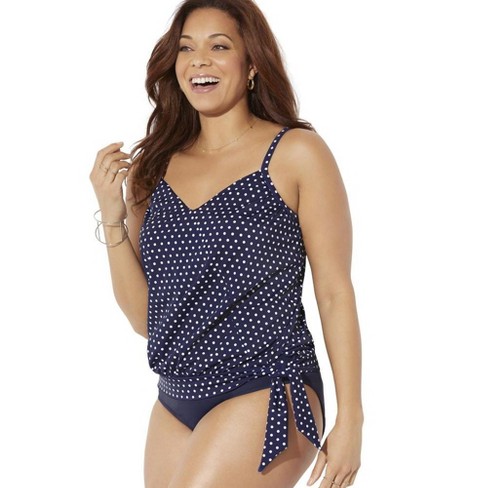 Swim 365 Women's Plus Size Blouson Tankini Top With Adjustable Straps - 14,  Blue : Target