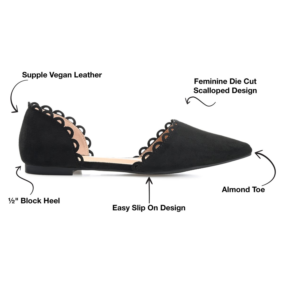 Обувь Journee Collection Women's Jezlin Slip On Almond Toe Ballet Flats Black 7 — фото 8