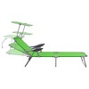 vidaXL Patio Lounge Chair Folding Sunlounger Outdoor Sunbed with Canopy Steel - Green - 3 of 4