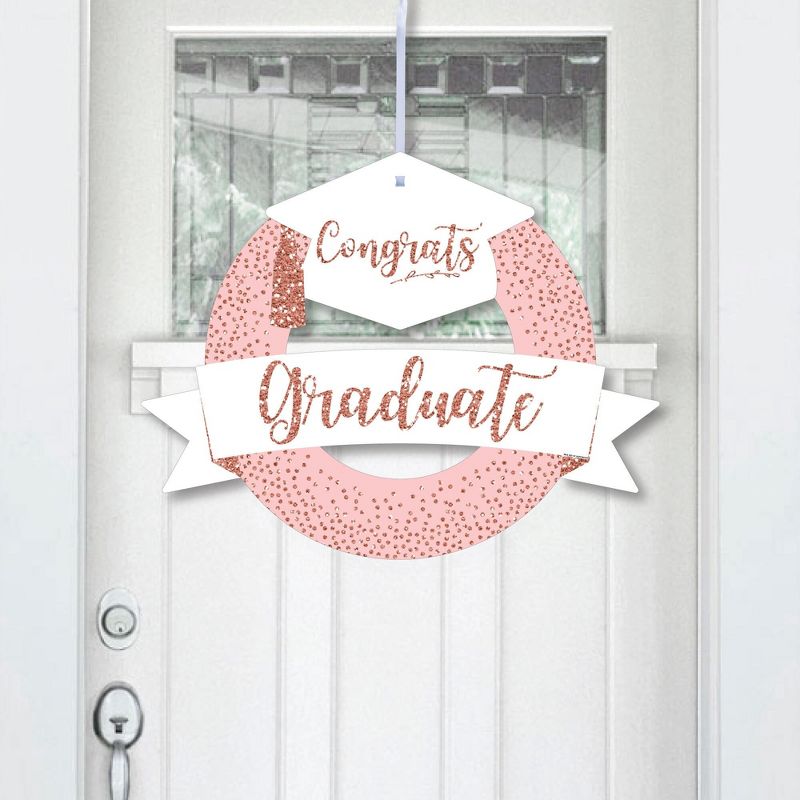 Big Dot of Happiness Rose Gold Grad - Outdoor Graduation Party Decor - Front Door Wreath, 1 of 9