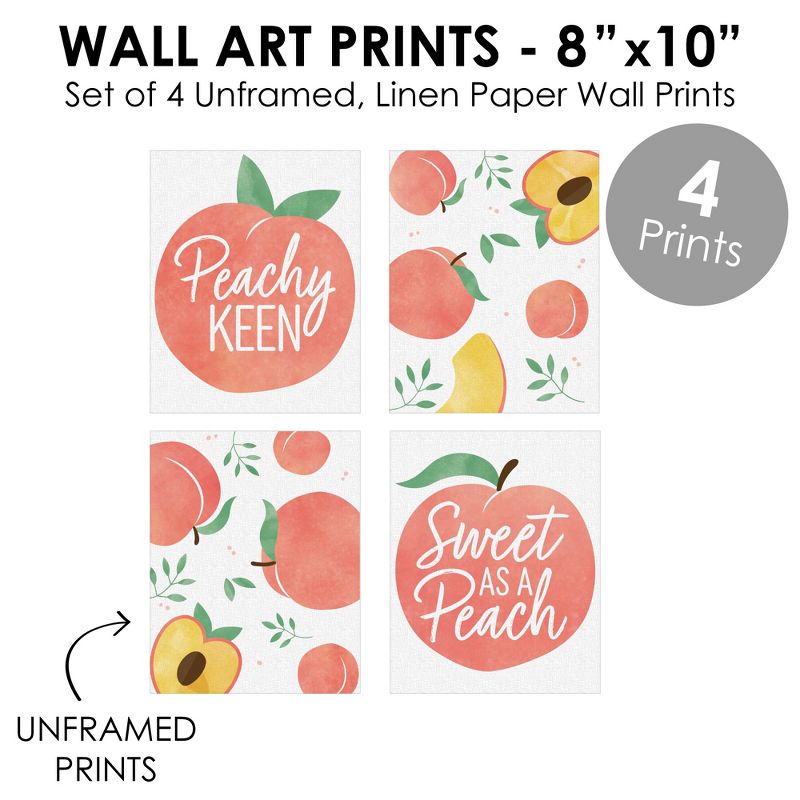 Big Dot of Happiness Sweet as a Peach - Unframed Fruit Kitchen Linen Paper Wall Art - Set of 4 - Artisms - 8 x 10 inches, 5 of 8