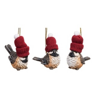 Transpac Resin Bird w/Knit Hat Ornament Set of 3 Christmas Home Decorations - 1 of 1