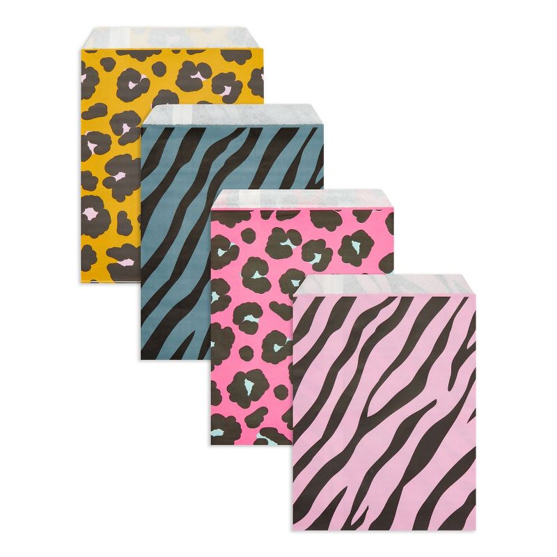 Blue Panda 100 Pack Animal Print Paper Goodie Treat Bags for Safari kids Birthday Party Favors, 4 Designs, 5 x 7.5 In, 3 of 8