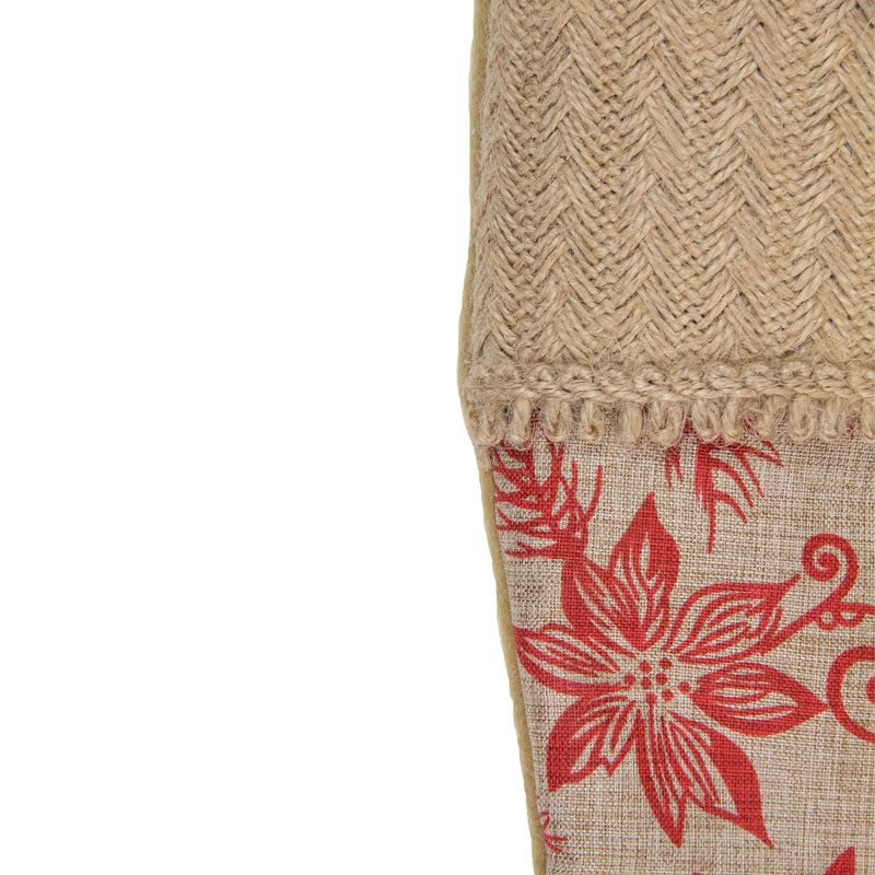 Northlight 20" Tan and Red Rustic Burlap Poinsettia Christmas Stocking, 3 of 5