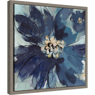 Inky Floral Blue and Yellow Canvas Wall Art Print