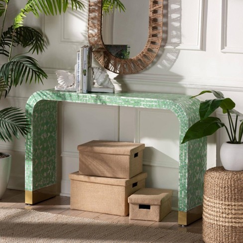 Baxton Studio Didrika Seafoam Mother Of Pearl Console Table Seafoam ...