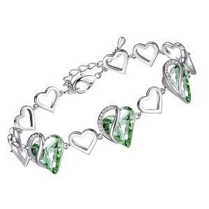 Leafael Infinity Love Heart Birthstone Crystal Link Bracelet, Silver Plated, 7“+2” Adjustable Chain - 1 of 4