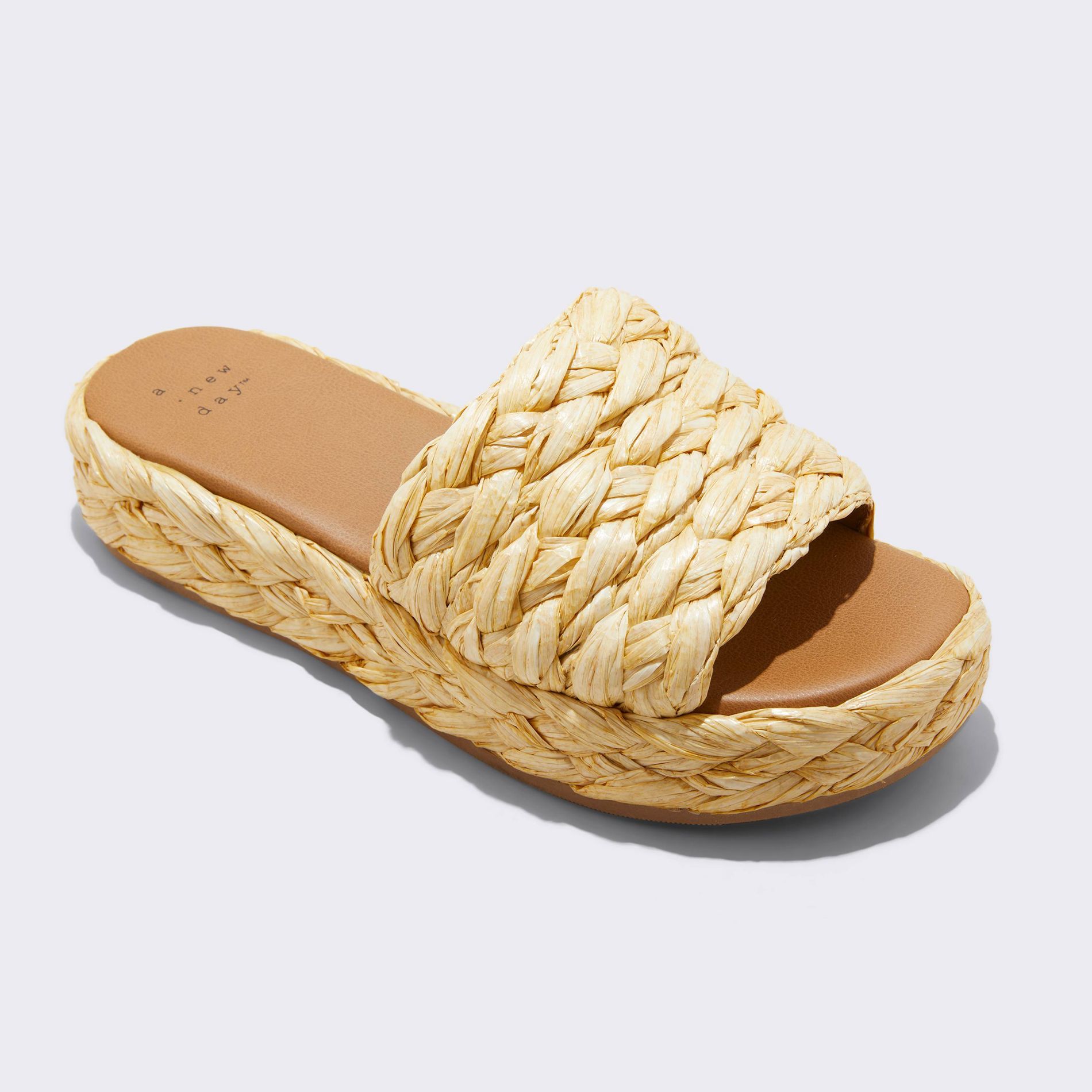 Women's Casey Braided Raffia Platform Slide Sandals - A New Day™ Beige 8: Cushioned Insole, Slip-On, Textured Outsole