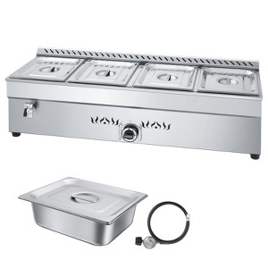 VEVOR 4-Pan Commercial Propane Steam Table, LP Gas Outdoor Soup Warmer with Drain Valve, Stainless Steel Propane Food Warmer, Silver - 1 of 4