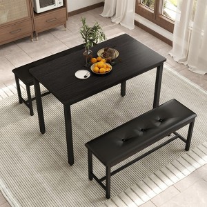 Aukfa Dining Table Set for 4, Wood Kitchen Table & Chair with 2 Upholstered Benches for Breakfast Nook and Small Space, Black - 1 of 4
