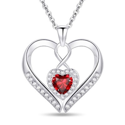 Paaaawaters 925 Sterling Silver 5A CZ Diamond Full Love Heart Pendant Necklace for Women 19in