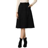 Allegra K Women's Casual Faux Suede Pockets Stretch A-line Midi Skirt with Belt