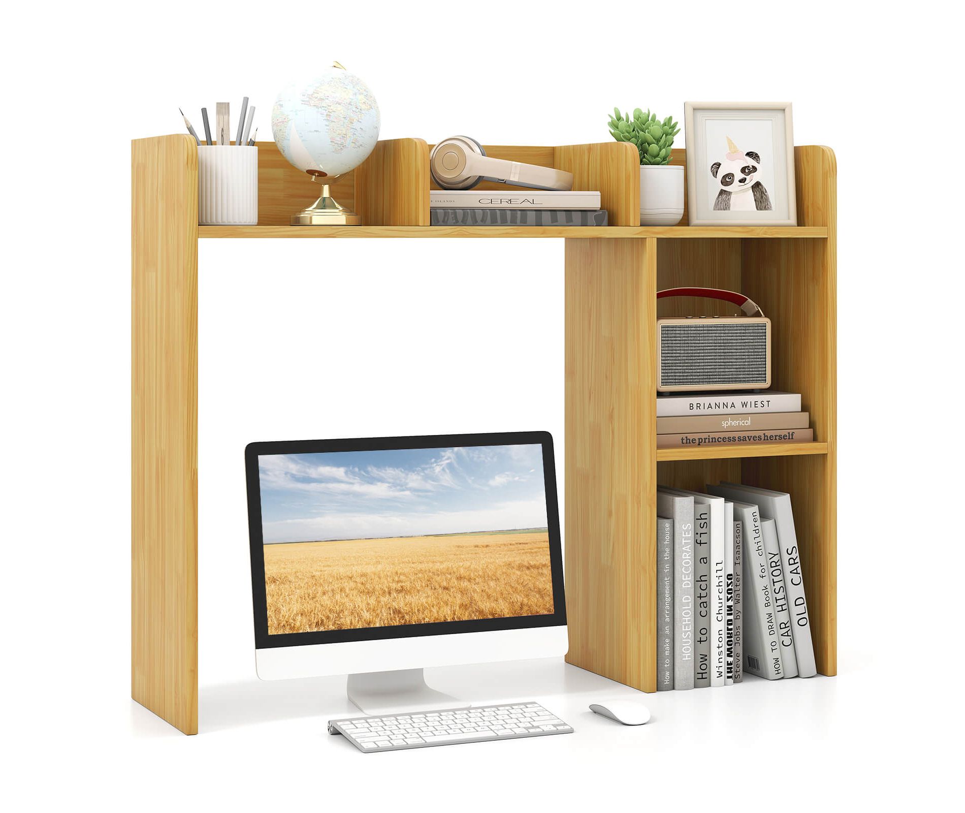 Costway Desk Bookshelf Desktop Storage Organizer Display Shelf Rack Dorm Office Natural/White/Brown