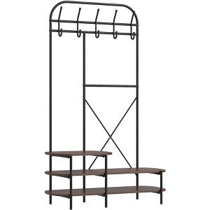 Nordlys Industrial Hall Tree with Brown Wood Shelves Industrial Style Entry - 1 of 4