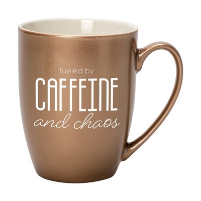 Elanze Designs Fueled By Caffeine And Chaos Bronze 10 ounce New Bone China Coffee Cup Mug