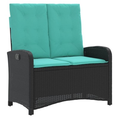 vidaXL Reclining Patio Bench with Cushions - Gray Poly Rattan Outdoor Garden Lounge - Adjustable Backrest & Removable Covers - 40.9"x23.2"x36.6"