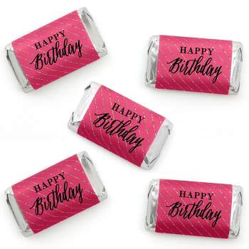 Big Dot of Happiness Chic Happy Birthday - Pink, Black and Gold - Mini Candy Bar Wrapper Stickers - Birthday Party Small Favors - 40 Count