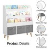 TopComfy Decorative Bookshelf Kids Bookshelf with 3 Fabric Storage Bins Front Facing Book Rack with Pine Legs for Playroom, White, 34.65"*14.17"*6.5" - 3 of 4