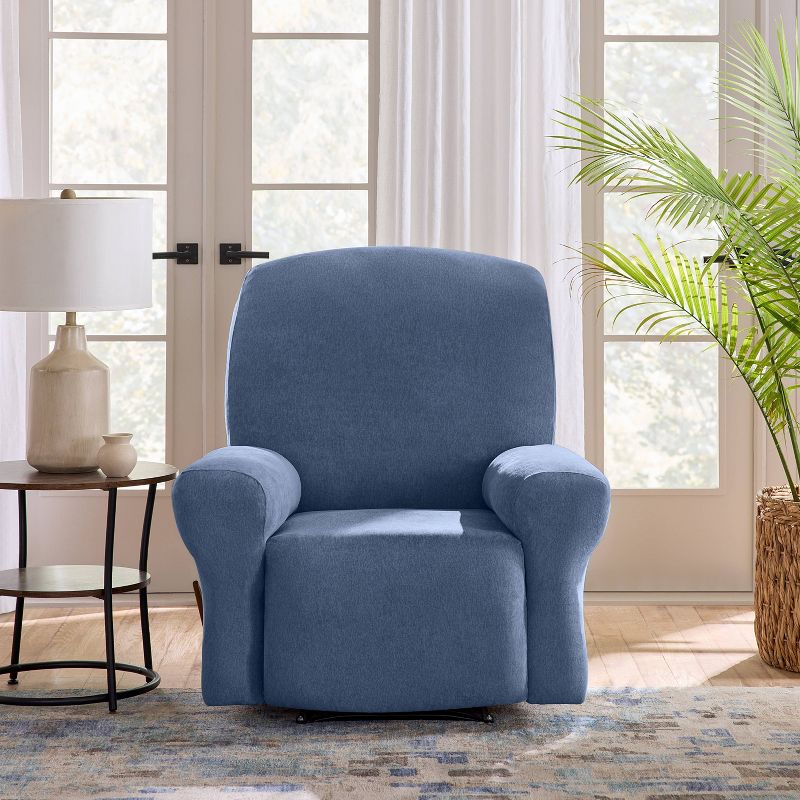 Sure Fit 30&#34; Wide Cedar Stretch Textured Recliner Slipcover Washed Indigo, 1 of 7