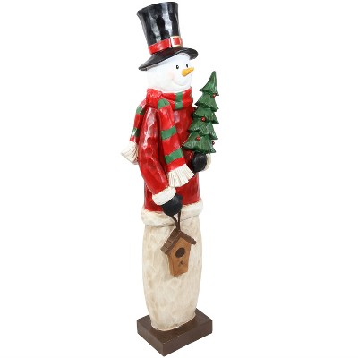 Sunnydaze Snowman in Sweater with Christmas Tree Indoor and Outdoor Decorative Holiday Statue, 46"