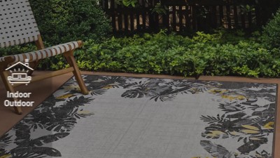 Multi Floral Border Synthetic Indoor/Outdoor Area Rug