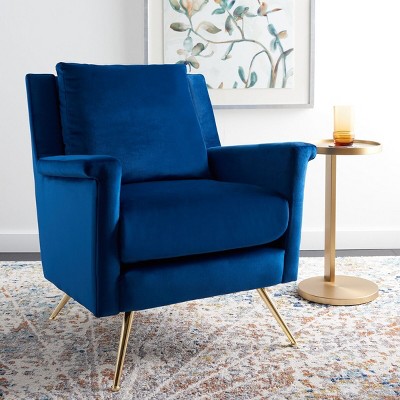 Luxurious Navy Velvet & Gold Metal Mid-Century Armchair