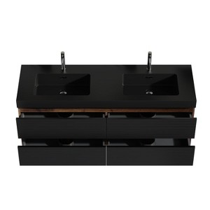 phiestina 60" Walnut Bathroom Vanity with Matt Black Sink, Soft Black Drawers, Wall Mounted, Pre-Assembled - 1 of 4