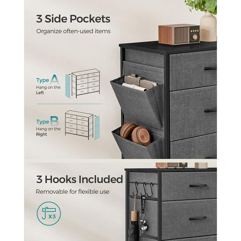 SONGMICS 8 Dresser for Bedroom, Chest Side Pockets, Drawer Dividers, Fabric Storage Organizer for Closet, Charcoal Slate Gray, 5 of 10