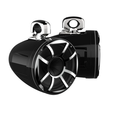 Wet Sounds REV 10 HD 10" Horn Loaded Compression Driver Tower Speakers with XS Grills & Stainless Swivel Clamps, 300 Watts RMS, Black, Pair
