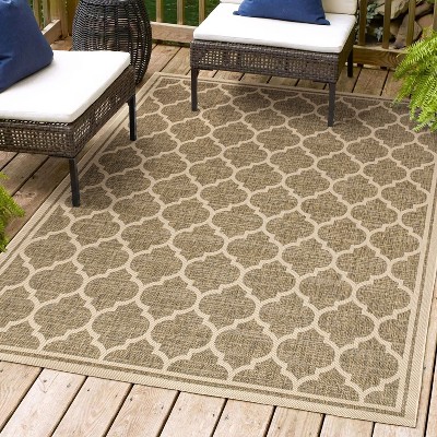 Trebol Moroccan Trellis Brown Beige 9' x 12' Indoor Outdoor Area Rug