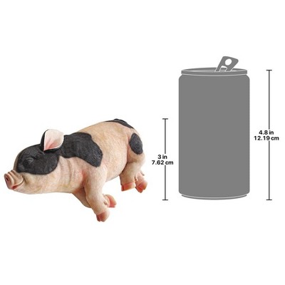 Hand-Painted Black and Beige Resin Sleeping Pig Statue