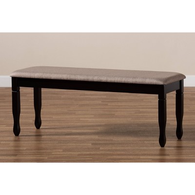 Corey Beige Fabric Upholstered Dark Brown Wood Dining Bench
