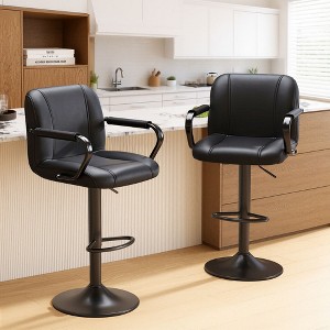 Ora Maison Set of 2 Adjustable Blue Counter Height Bar Stools, 360° Swivel PU Leather Chairs with Backs for Kitchen Island or Home Bar - 1 of 4