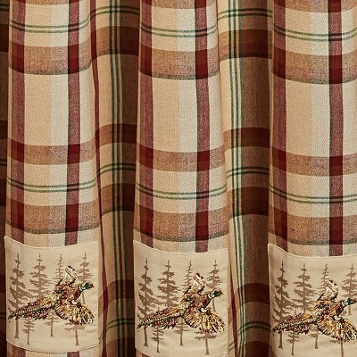 Country Plaid Pheasant Patch Fabric Shower Curtain