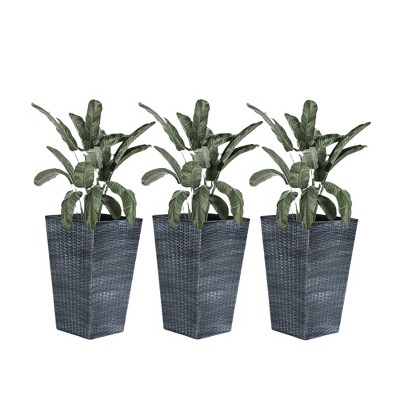 VisioGear 3PCS 24" Tall Large Taper Planters with Drainage Holes and Plug, Flower Pots for Patio, Gray, 14.25"*14.25"*24"