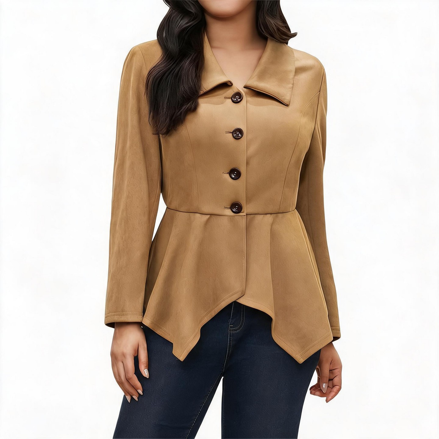 Женская куртка EadianDree Women Peplum Coat Lapel Single Breasted Outerwear Asymmetrical Hem — фото 1