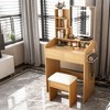 Vanity Table with LED-Illuminated Mirror, Power Outlet, Hairdryer Holder & Stool – Compact Dressing Desk for Small Bedrooms(Wood) - 2 of 4