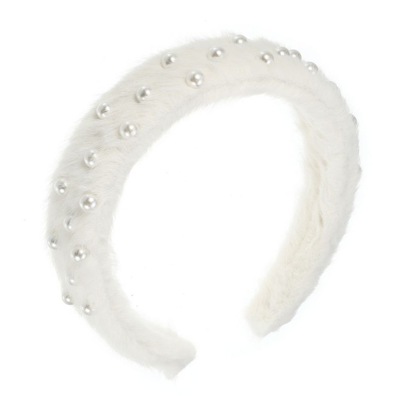 Unique Bargains Women's Fluffy Fuzzy Solid Color Faux Pearl Headband 1 Pc, 1 of 8