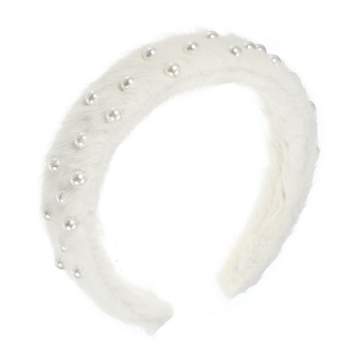Unique Bargains Women's Fluffy Fuzzy Solid Color Faux Pearl Headband 1 Pc