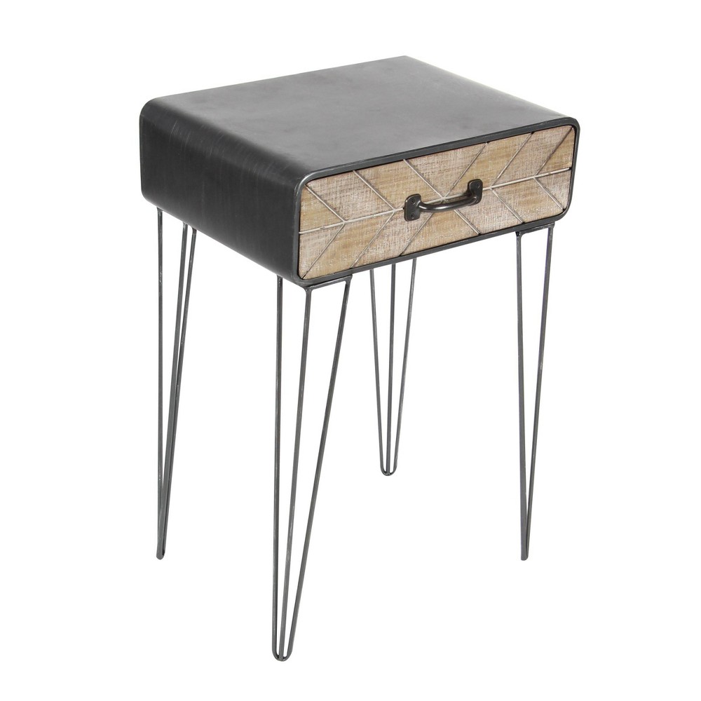 Photos - Coffee Table Modern Iron and Wood Accent Table Black - Olivia & May