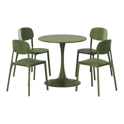 WestinTrends Playa 5-Piece Indoor Outdoor Metal Round Patio Dining Table Set With Stackable Resin Patio Side Chairs