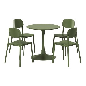 WestinTrends Playa 5-Piece Indoor Outdoor Metal Round Patio Dining Table Set With Stackable Resin Patio Side Chairs - 1 of 4