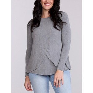 Women's Crewneck Long Sleeve Draped Nursing Tee | Motherhood Maternity - 1 of 4
