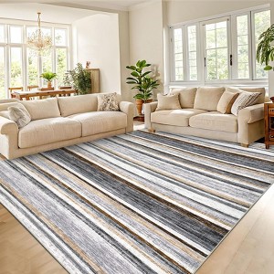 Modern Area Rug 6x9 Washable Striped Accent Carpet with Non-Slip Backing, Stain-Resistant Low Pile Indoor Mat, Foldable Contemporary Throw Rug - 1 of 4