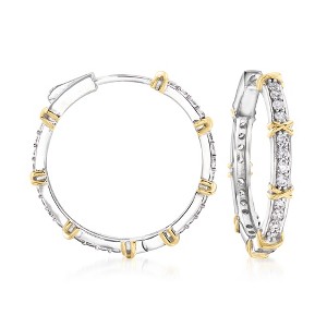 Ross-Simons 1.20 ct. t.w. CZ Hoop Earrings in Sterling Silver With 18kt Gold Over Sterling - 1 of 3