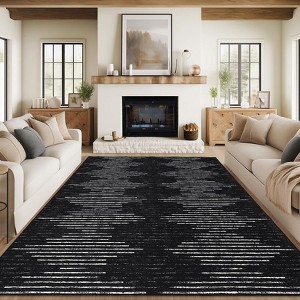 Modern Striped Rug for Living Room, Large Non-Slip Low Pile Diamond Washable Rugs, Stain-Resistant Contemporary Geometric Soft Indoor Carpet - 1 of 4